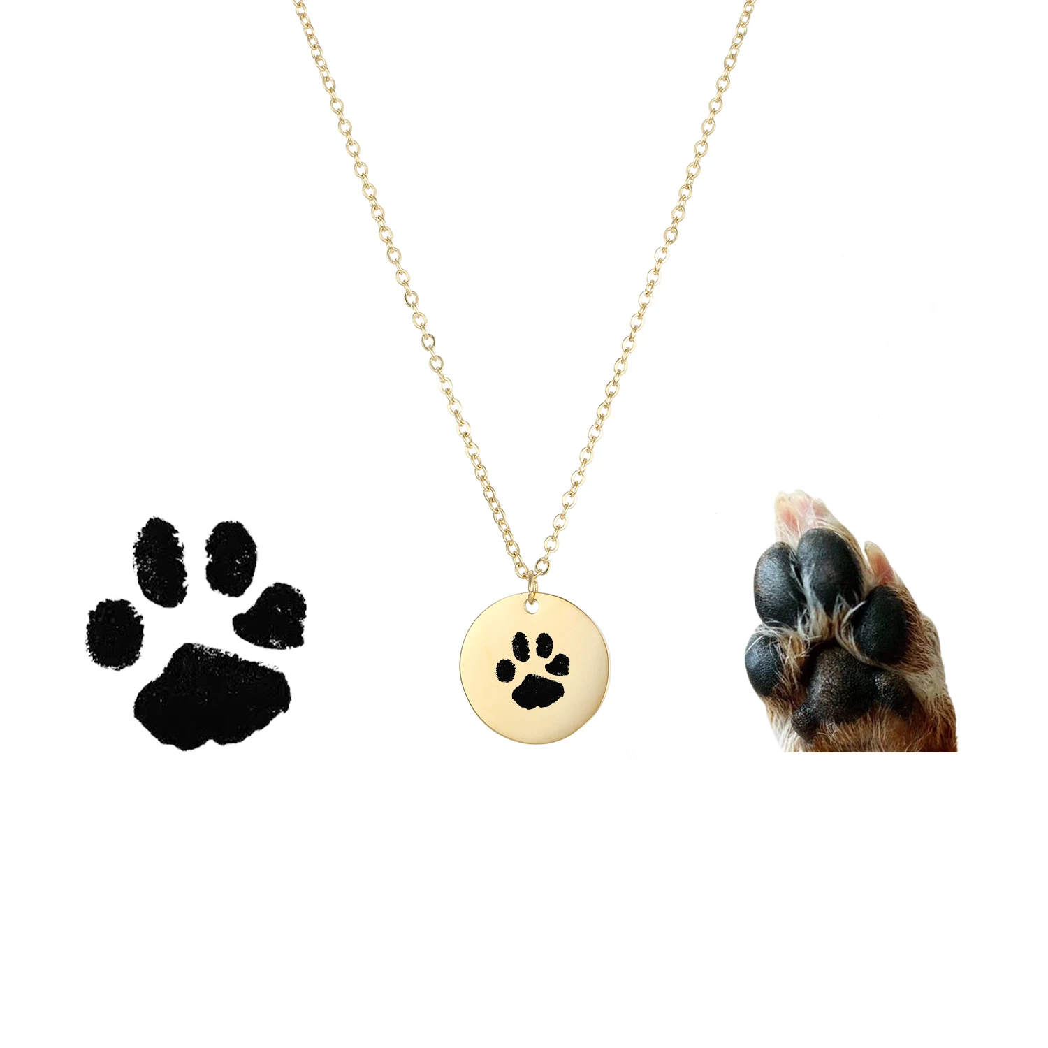 

Wholesale Personalized Gifts Mom Dog Cat Pet Face Paw Memorial Engraved Necklace Pet Portrait Custom Necklace Jewelry, 14k gold