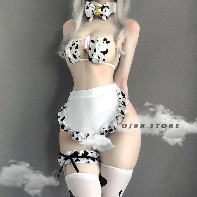 

ecowalson New Cos Cow Cosplay Costume Maid Tankini Bikini Swimsuit Anime Girls Swimwear Clothing Lolita Bra and Panty Set