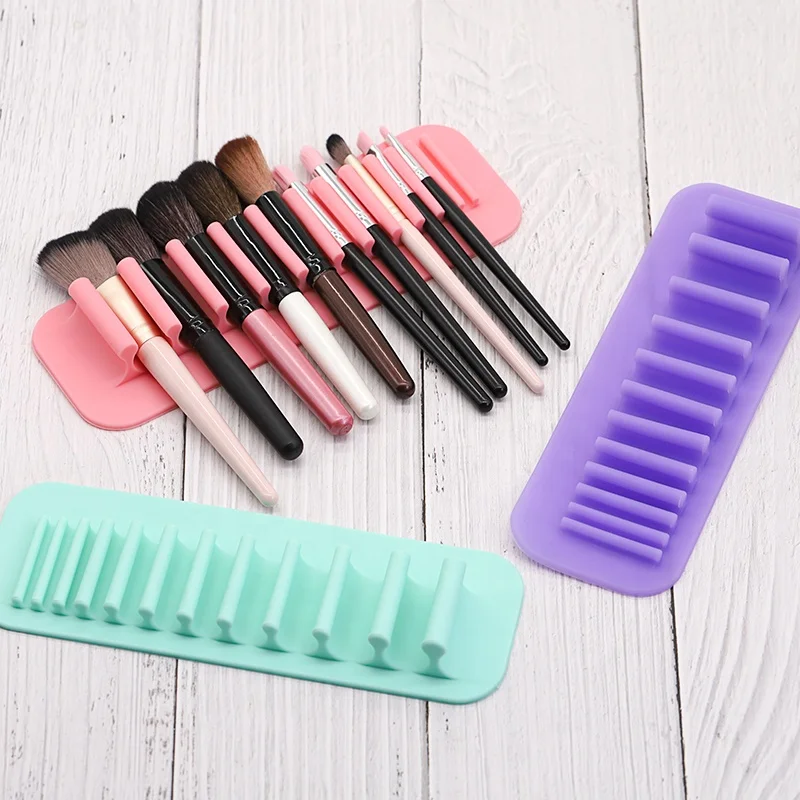 

Suction Wall Mounted Silicone Makeup Brush Holder Organizer Cosmetic Racks, Purple,green, .roes red.pink,flesh-colors