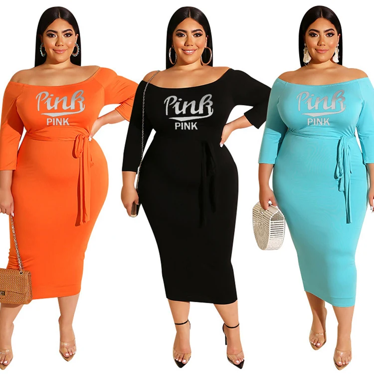 

Europe and America large size dress temperament commute a word collar women show thin solid color dress wrap dress plus size