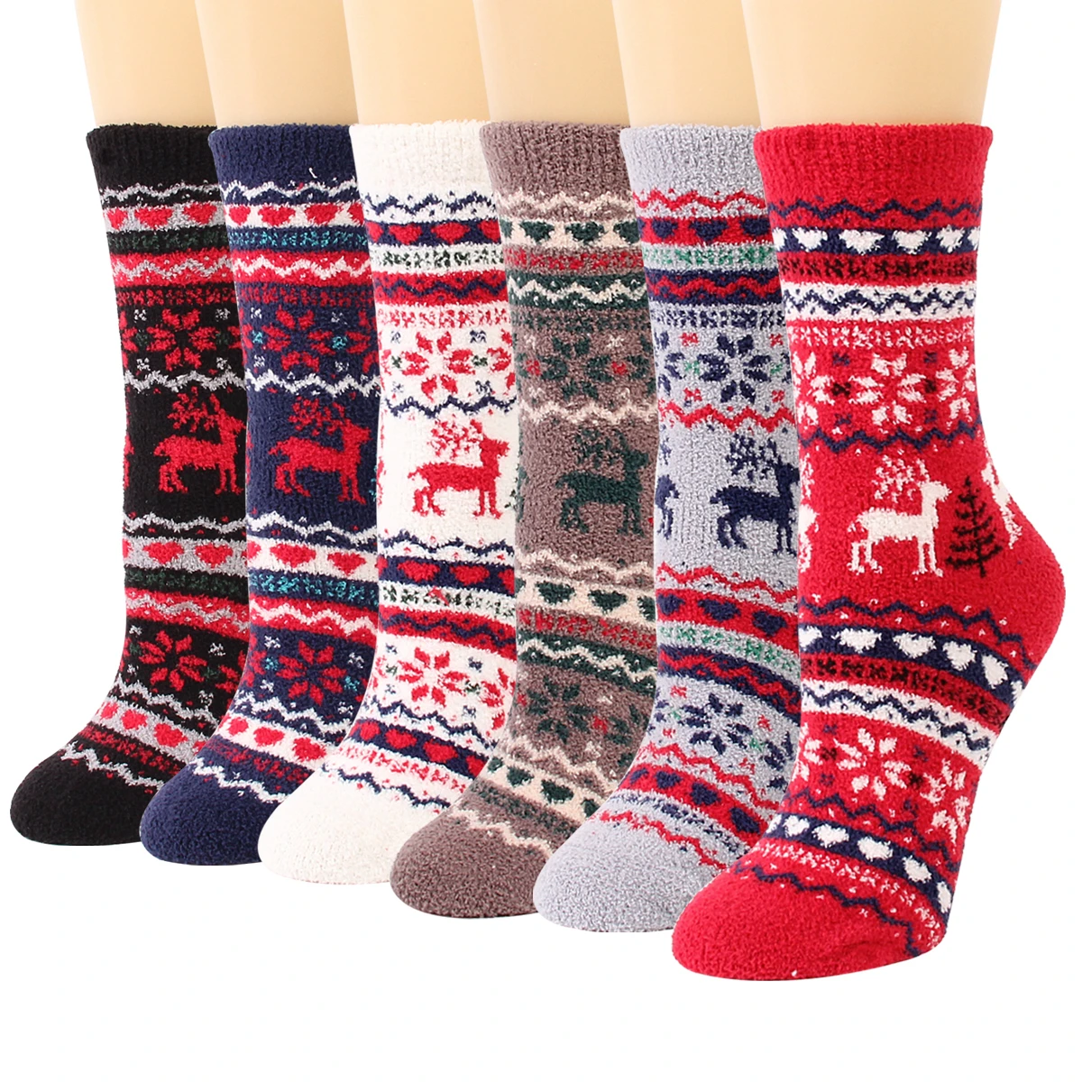 

2021 New Ethnic Style Reindeer Thermal Breathable Kitted Thick Coral Velvet Ankle Christmas Tube Socks For Gift, Picture shows