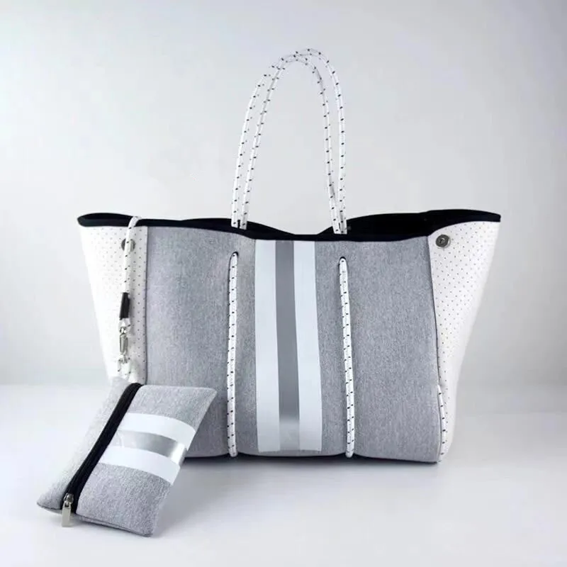

Large capacity colorful Printed portable 2 in 1 Neoprene beach handbag