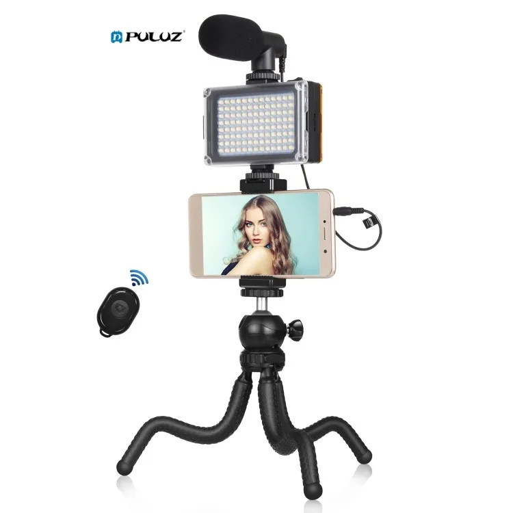 

STOCK Hot Selling PULUZ 4 in 1 Vlogging Live mini Octopus Tripod Bracket Kit with Studio Light Microphone Phone Holder