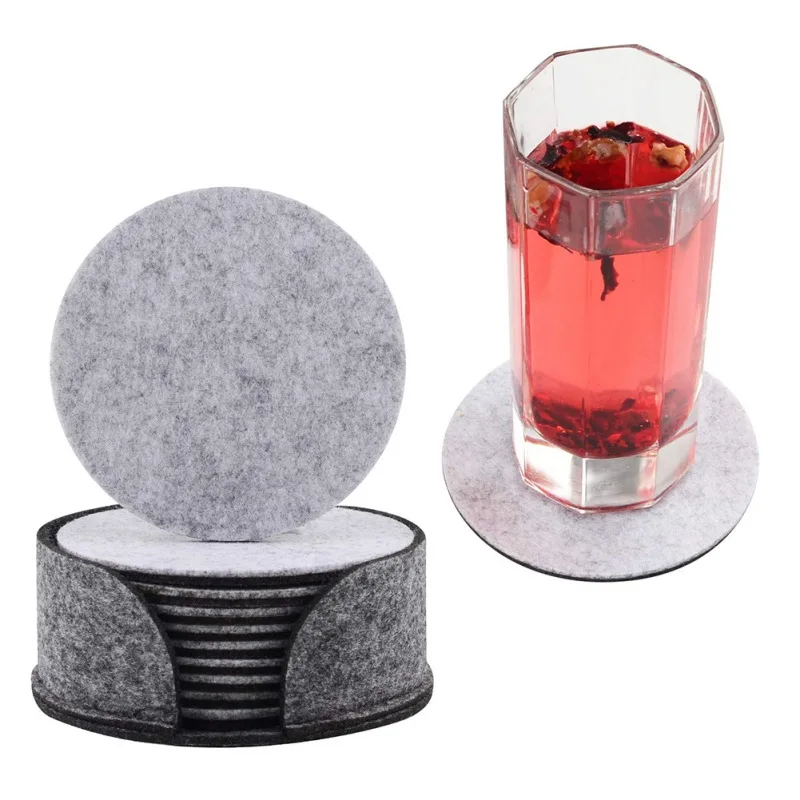 

Custom Grey Round & Square Felt Cup Coasters with Holder, Customized color