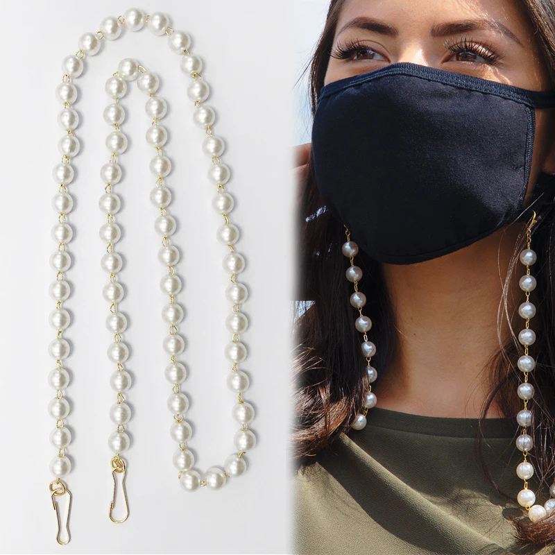 

Fashion White Beaded Sunglass Facemask Holder Chains Necklace Lanyard Hanging Face Cover Masking Pearl Eyeglasses Chain