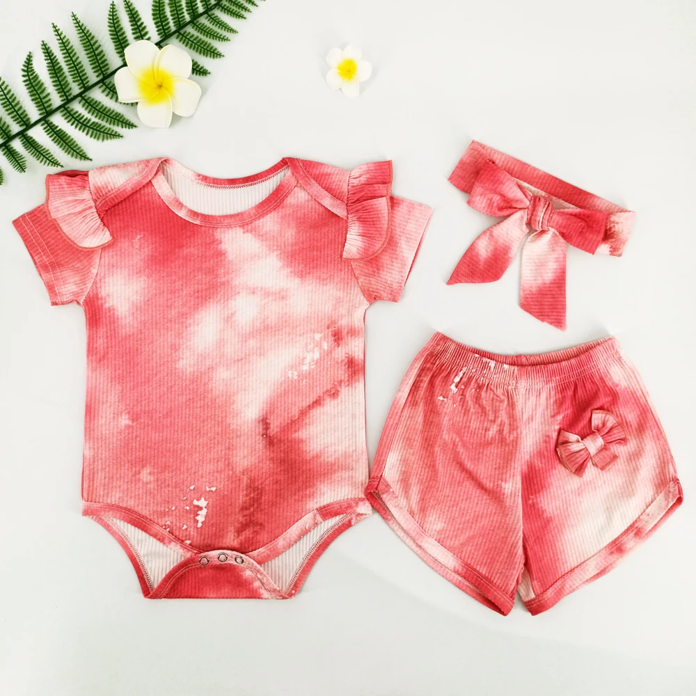 

Professional manufacturer tie-dye soft spandex fabric baby boy clothing romper, Customized color