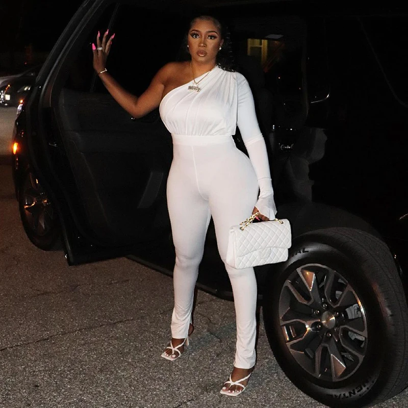 

Autumn Single Side Long Sleeve Solid Color Yoga Wear Partywear Jumpsuit Women