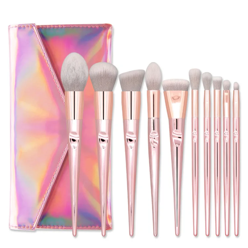 

Best wet n wild make up brushes 10pcs silicone synthetic hair makeup brush with laser bag, Pink