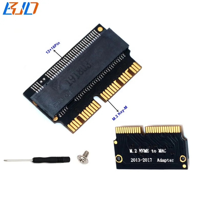 

M.2 NGFF M-Key Key-M 12+16Pin PCIe 4X NVME SSD Adapter for Macbooks Air 2013~2017 A1465 A1466 Pro A1398 A1502, Black