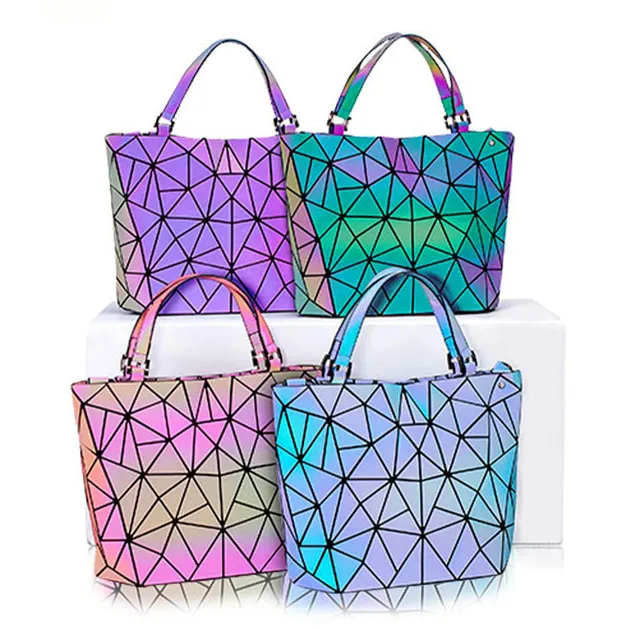 

AMIQI Fashion Women Handbag glittery Designs PU Bags Shopper Totes Beach Sling luminous geometric handBags