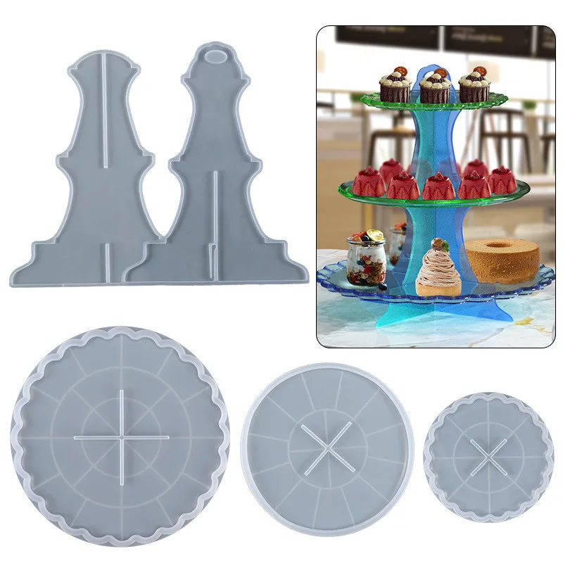 

1149 Epoxy resin diy crystal glue mold three-layer fruit tray cake stand dessert tray silicone mold, Transparent