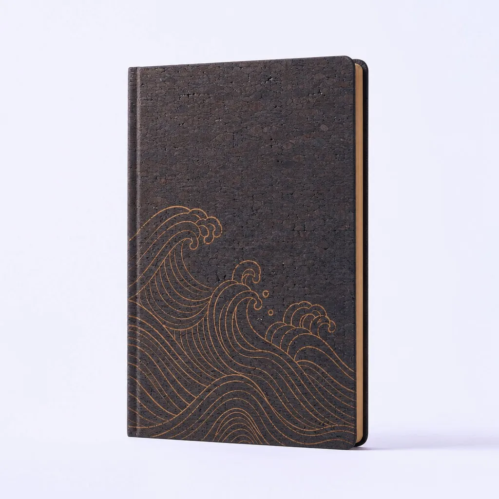 Dark cork hardcover notebook with wave pattern