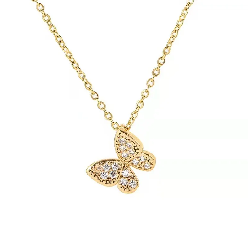 

Exquisite lovely full diamond butterfly necklace ins fashion brass plated gold niche design women jewelry wholesale necklace