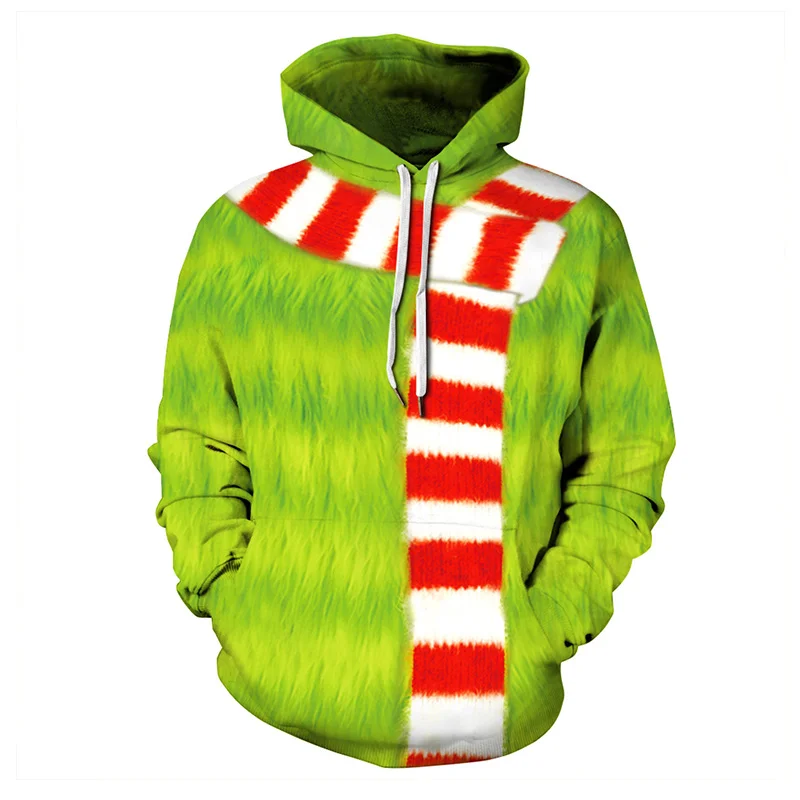 

Green hoodie red scarf design 3D sublimation printing polyester hoodie T-shirt