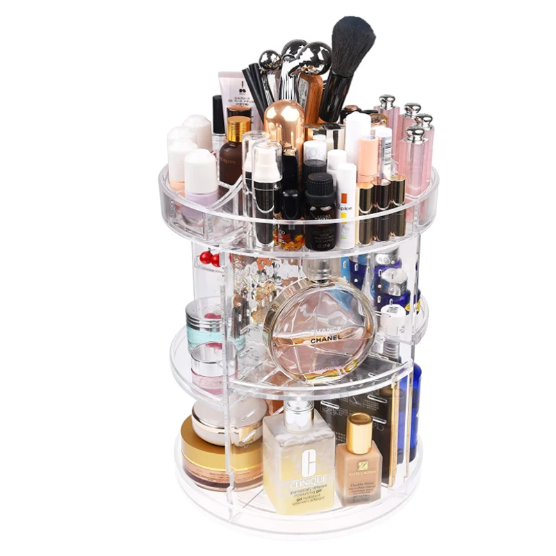 

Removable Transparent Make up Cosmetics Toiletries and More 4 Adjustable Trays 360 Degree Acrylic Rotating Makeup Organizer