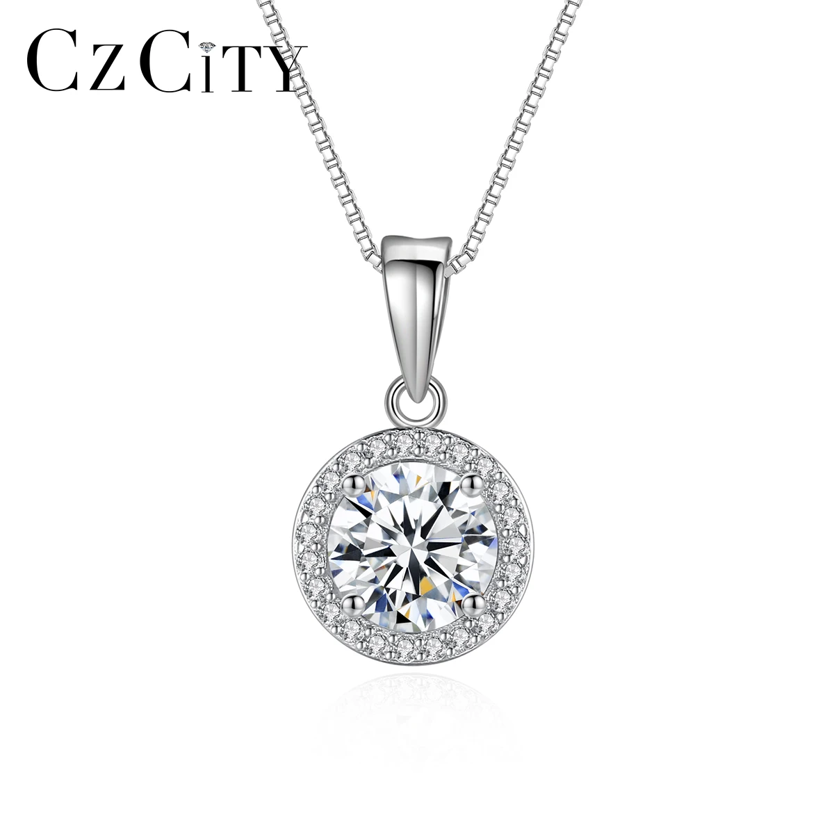 

CZCITY Round Disc Necklace Sterling Silver Chain Diamond Custom Charm Designer New VVS Moissanite Pendant