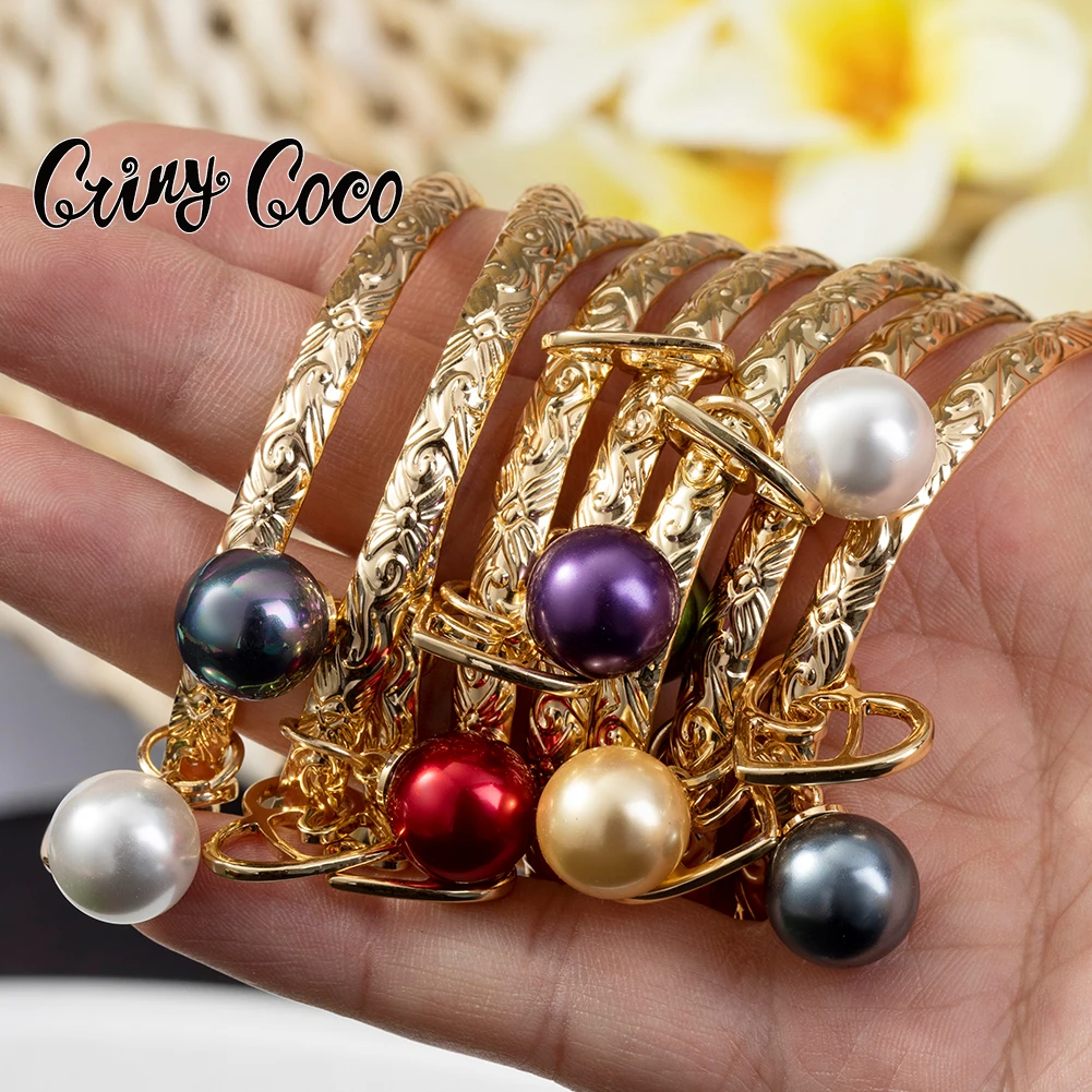 

Cring CoCo Gold Plated Copper Polynesian Bangles black Pearl Samoan Bracelets Hawaiian Jewelry Wholesale pulseras