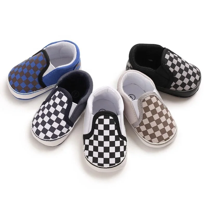 

Wholesale slip on blue checked casual baby loafers pram shoes for boys