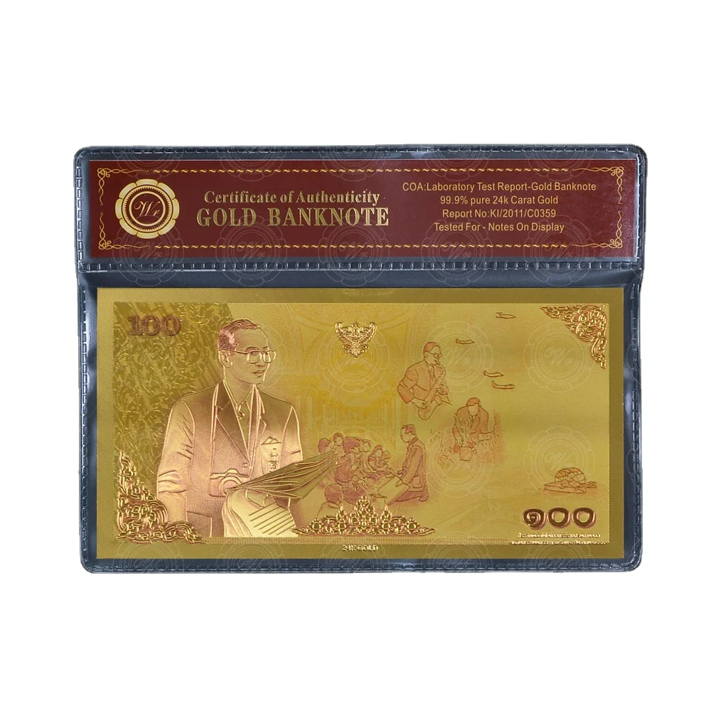 

Wr Bhumibol Adulyadej Banknote 100 Baht Gold Plated Banknote King Bhumibol's 84th Birthday With Plastic Sleeve