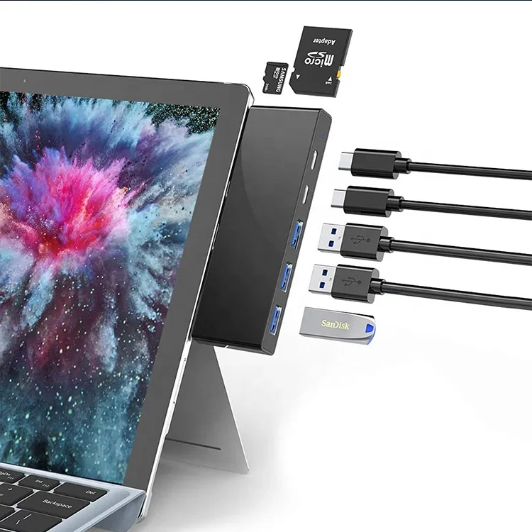 

Docking Station USB C Hub Multiport Adapter 7 in 1 with USB 3.0*3+USB-C*2+TF+SD port