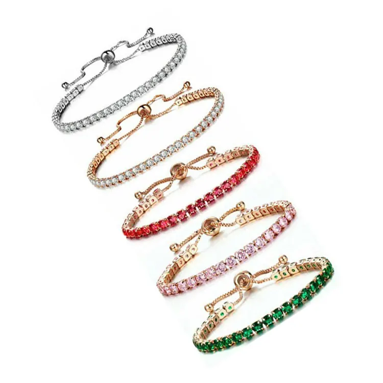 

SC Wholesale Shiny Zircon Tennis Chain Bracelets Women Fashion Adjustable Colorful Rhinestone Crystal Bracelet for Teen Girls