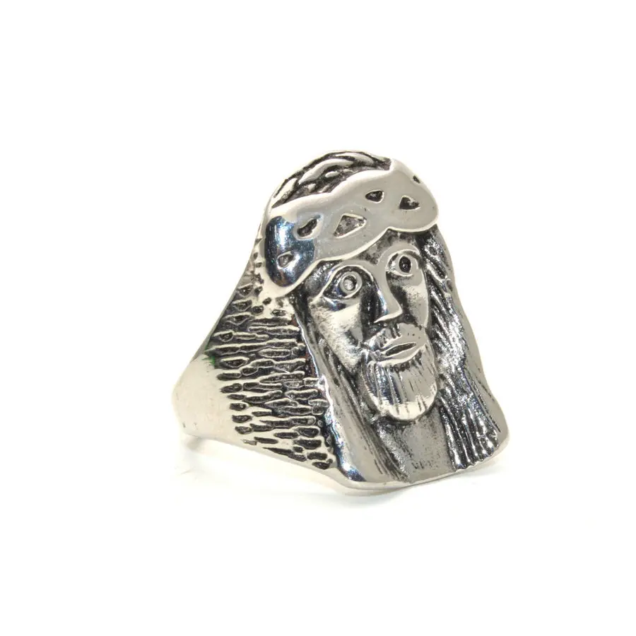 

Devout Christian Stainless Steel Jesus Head Rings For Men, Steel color