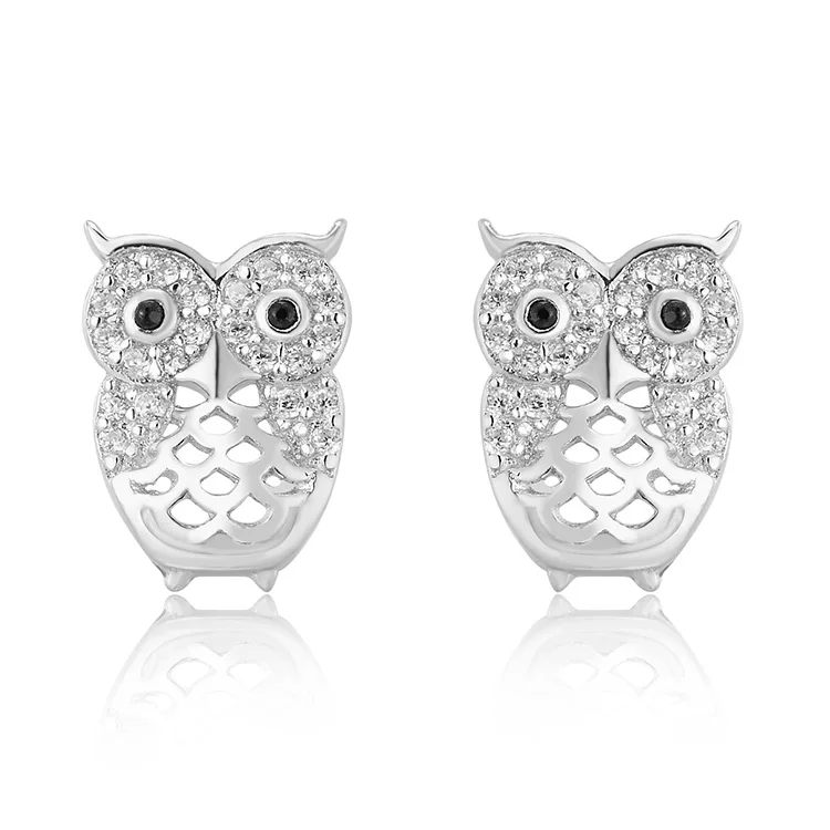 

AAA Cubic Zirconia Rhodium Plated Cute 925 Sterling Silver Animals Owl Earrings