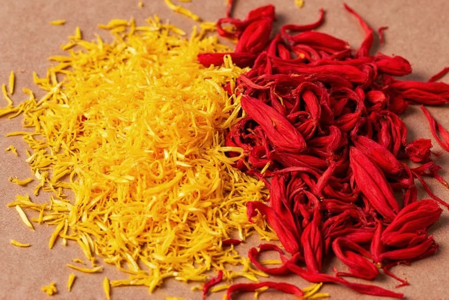 Scientific illustration showing molecular structure of crocin and safranal compounds in saffron