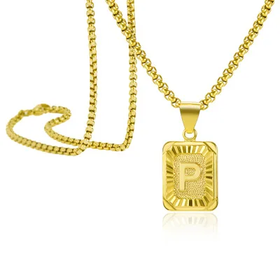 

Hotsale mens custom gold letter fashion Square card choker alloy chain gold necklaces