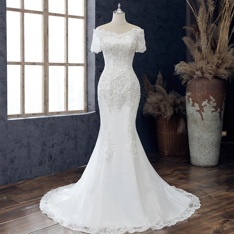 

S0252A 2021 High quality new fashion cheap price floor length bride bridal gowns mermaid wedding dress, White