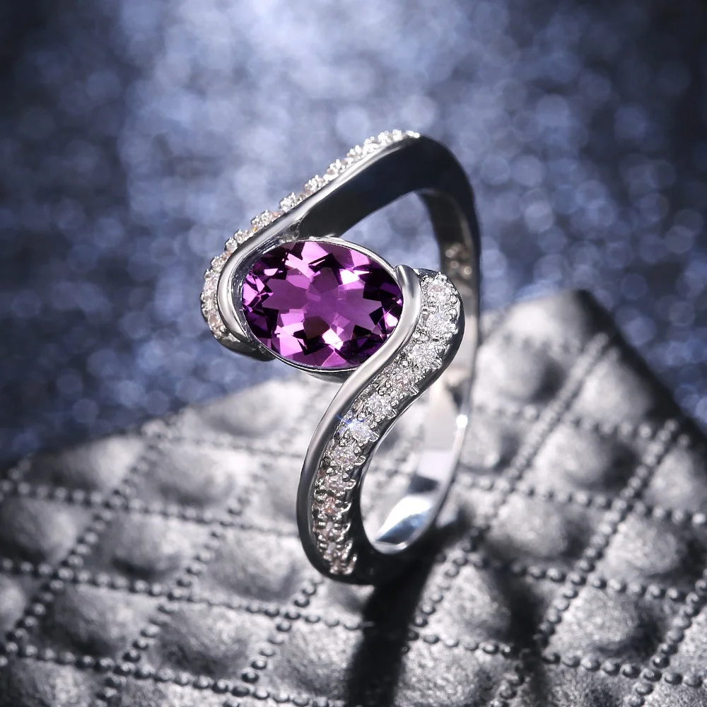 

CAOSHI Novel Vintage Design Women Ring Jewelry Fancy Accessories Silver Color Purple Stone Finger Rings Anniversary