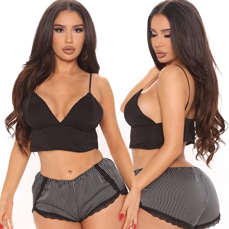 

Sexy Lingerie Nightwear Solid Color Short Pajamas Sets for Women