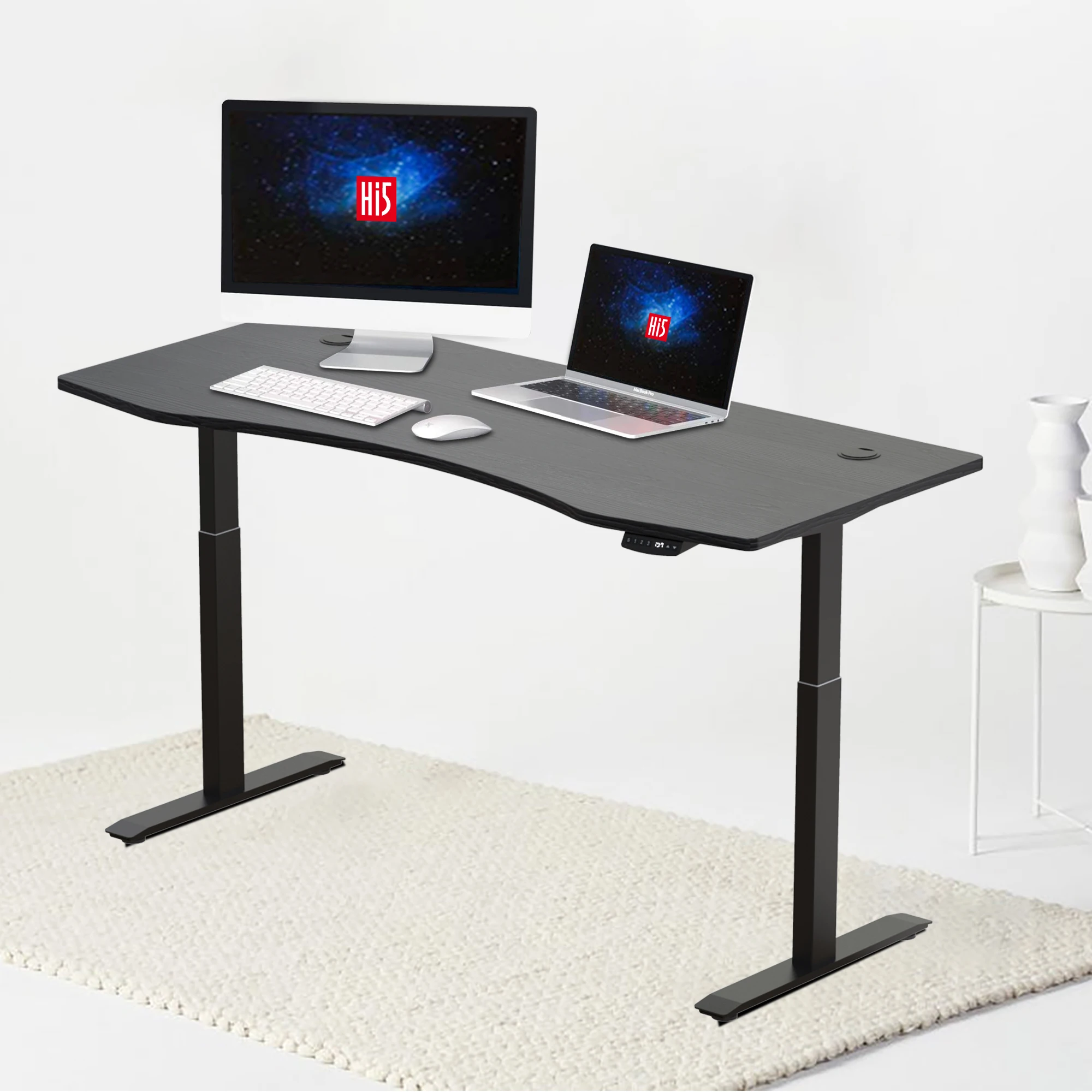 

Free shipping for USA Hi5 59"x 31.5" dual motor Ez ergonomic contoured Tabletop Electric Height Adjustable Standing Desk
