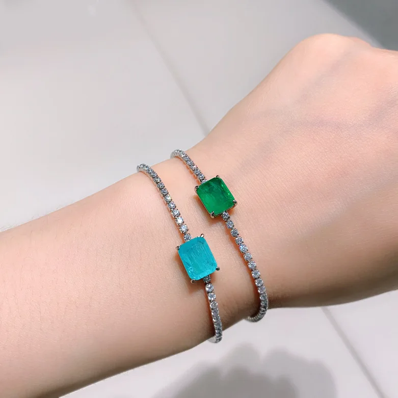 

Newest Fashion Tennis Zircon Bracelet Emerald Blue Square Zircon Bracelet for Women Girlfriend Gifts Jewelry