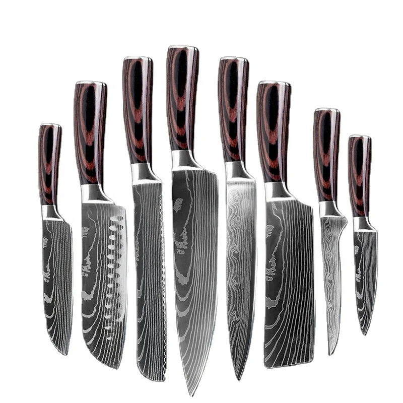 

8"inch Utility Chef Knives 7Cr17 laser Damascus steel Santoku kitchen Knives Sharp Cleaver Slicing Gift Knife Set Accessories
