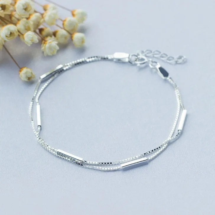 

925 silver fashion simple and temperament double layer bracelet women, Sliver