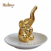 

Ceramic Elephant Jewelry Trinket Dish Gold Ring Holder for Home Decoration