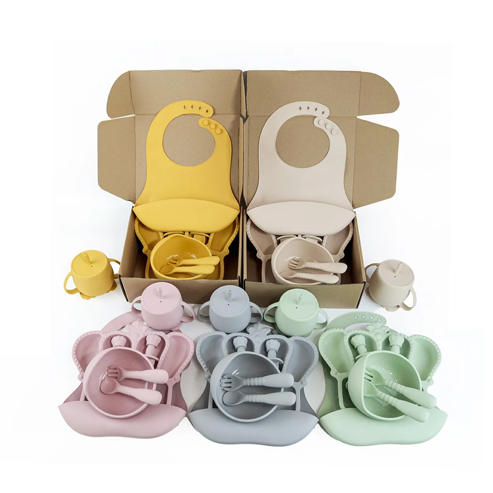 New Best Selling Newborn Learning Safe Baby Eating Dishes Suction Bowl Spoon Learning Feeding Utensils