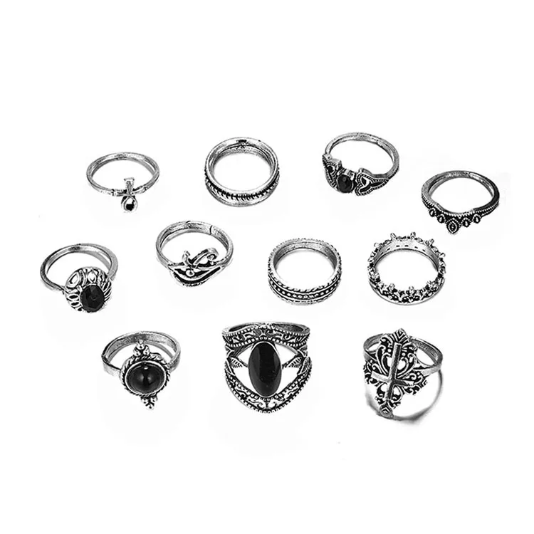 

11 Pieces Boho Vintage Silver Plated Stacking Finger Rings For Women Different Styles Female Knuckle Multiple Ring Set, Gold