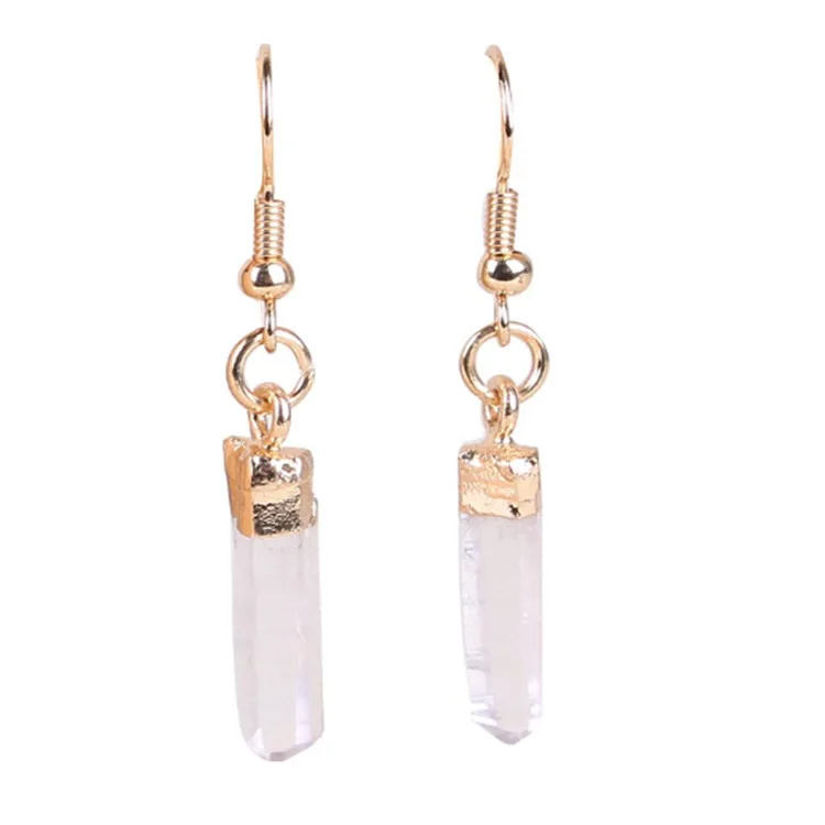 

Jialin Jewelry Natural Amethyst Clear Quartz Healing Stone Raw Crystal Drop Earrings For Women Wholesale, Clear , green,purple