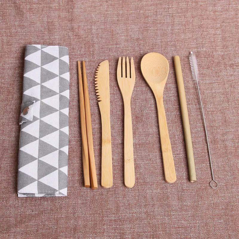

Eco Friendly Bamboo Cutlery With Case Wooden Fork And Spoon Chopstick Set