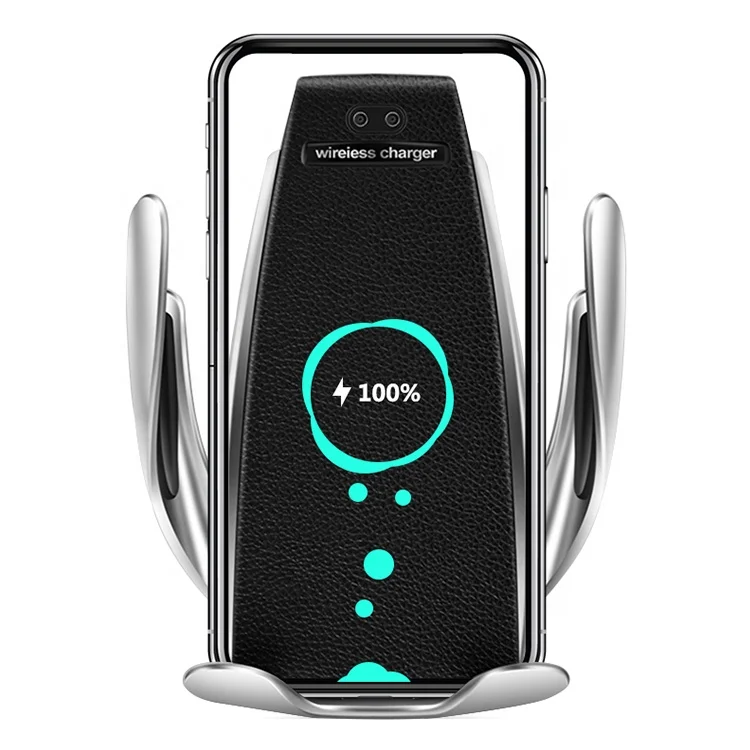 

Infrared Air Vent Mobile Phone Holder Qi Fast Charging Smart Sensor S5 Car Wireless Charger, Black