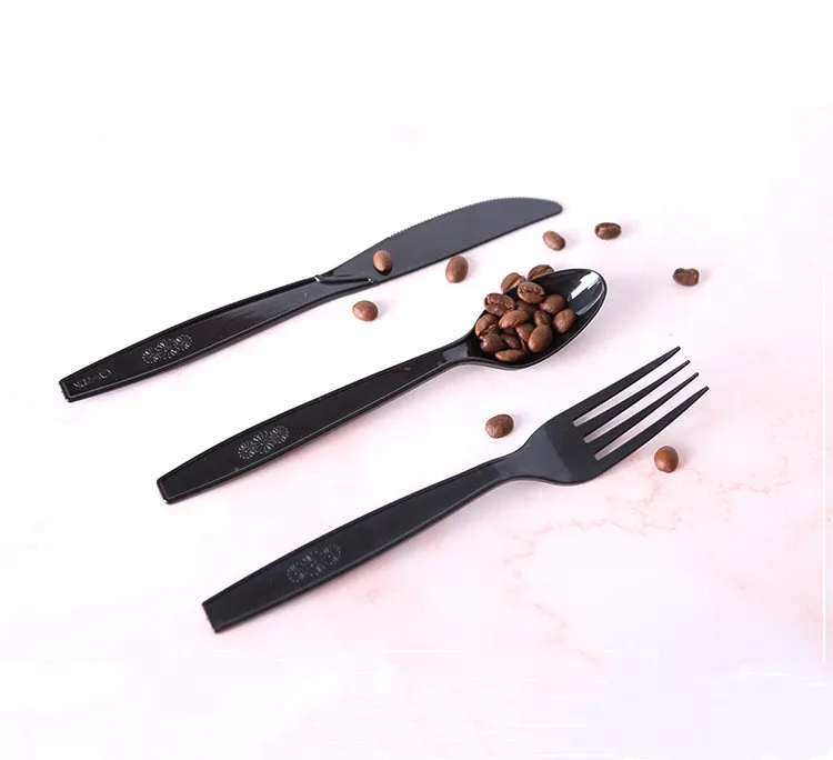 

Hot Sale Newest Design Plastic Disposable Cutlery Camping Cutlery Tableware Party Set, Black