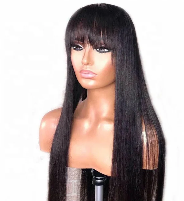 

Hot selling 100% natural brazilian straight human hair silk top wigs gluess full hd lace front wigs with fringe for black women