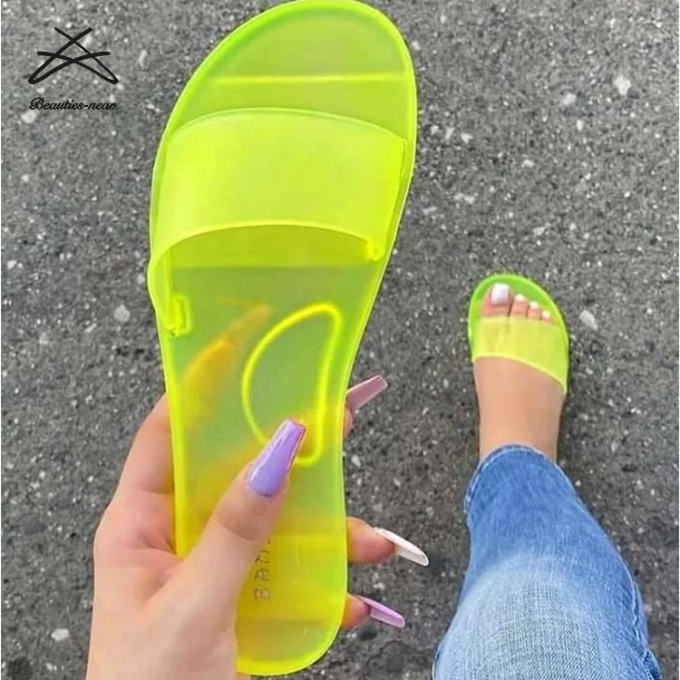 

RTS Fashion Summer Stylish Jelly slippers candy colors Simple Sexy Slip-On Women Slippers Sandals, Yellow,beige,rose red,multicolor,transparent