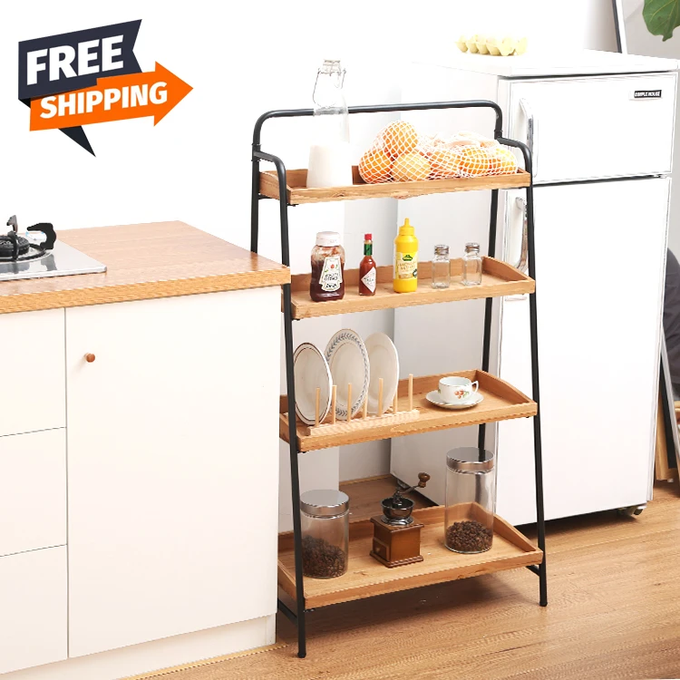 

Free Shipping Home Furniture Display 4-Tier Living Room Storage Shelves Floor Country Kitchen Storage Shelves