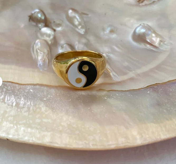 

Fashion Jewelry Trendy 18 K Gold Ring Thick Ring Dainty Chunky Yin Yang Rings Jewelry Woman Accessories, Gold/silver/rose gold