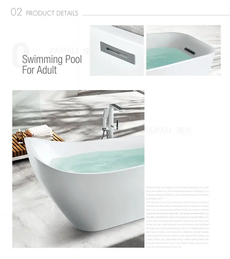 Kamali SP1846 cupc factory price clear gemy acrylic standing sex bath tub bathtub spa freestanding soaking stone bath tub