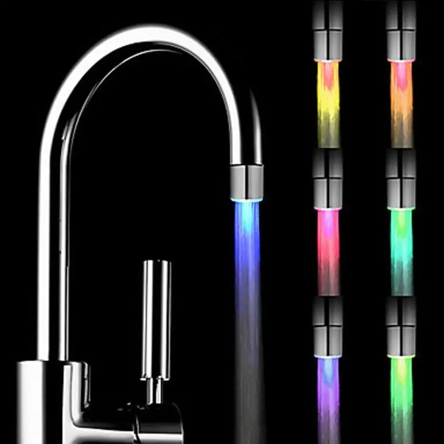 

LED Light Water Faucet Tap Heads RGB Glow LED Shower Stream Bathroom Shower faucet 7 Color Changing, As photo