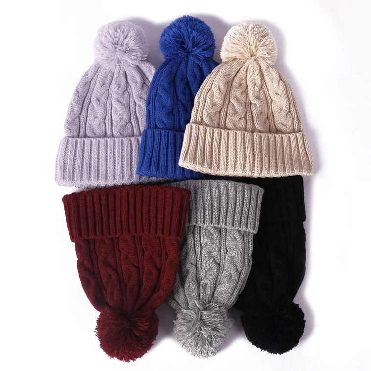 

Adults Common Ribbed Acrylic Ladies Unisex Winter Pom Pom Knitted Hats Beanie